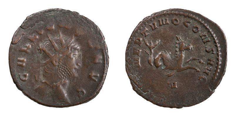 Sur le revers de cet antoninien frappé de la légende NEPTVNO CONS AVG, cette créature fabuleuse n'est autre qu'un hippocampe, mi-cheval mi-poisson. [© American Numismatic Society]