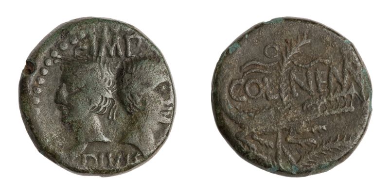 "COL NEM" au revers fait référence à COLoni NEMausus, Nemausus correspondant à Nîmes dans l'antiquité. [© American Numismatic Society] 